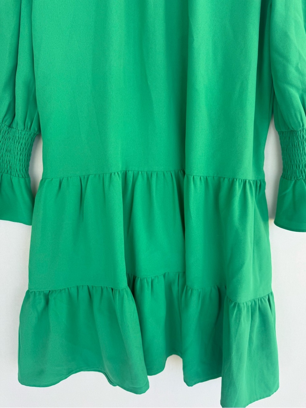 Pomander Place Emerald Green Tiered V-Neck Mini Shift Dress - Picture 9 of 13